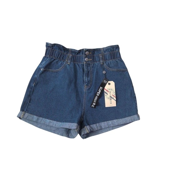 Denim Blvd Pants - New Denim Blvd Jean Shorts High Rise Bag Waist‎ Lose Fit Rolled Hem Womens S